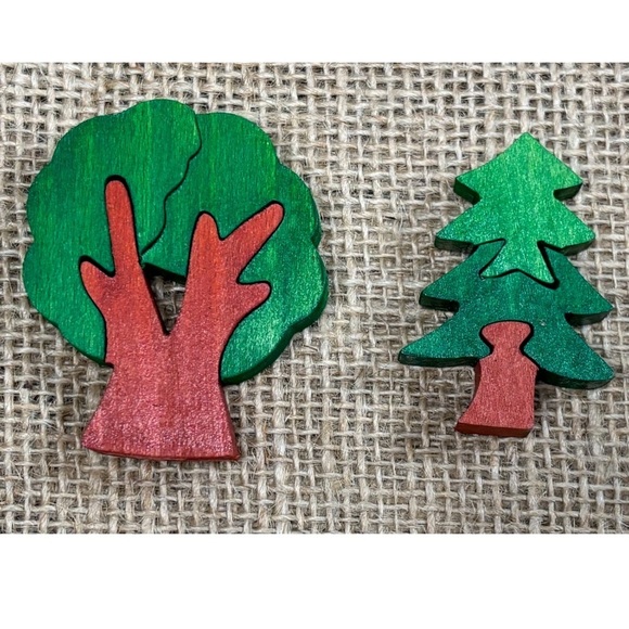 Other - Miniature Tree Puzzle Figure Pieces Hand Painted Crafts Nature Botanical